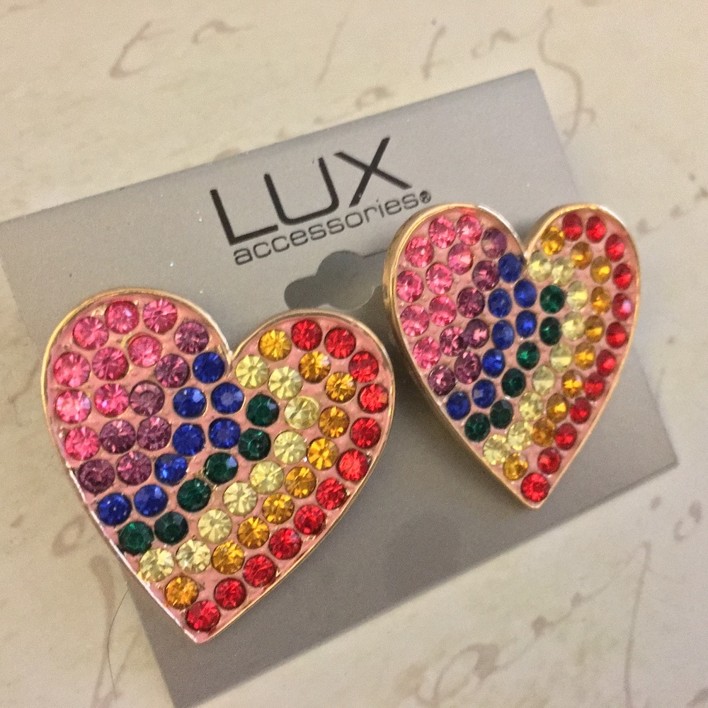 Lux Rainbow Crystal Heart Studs